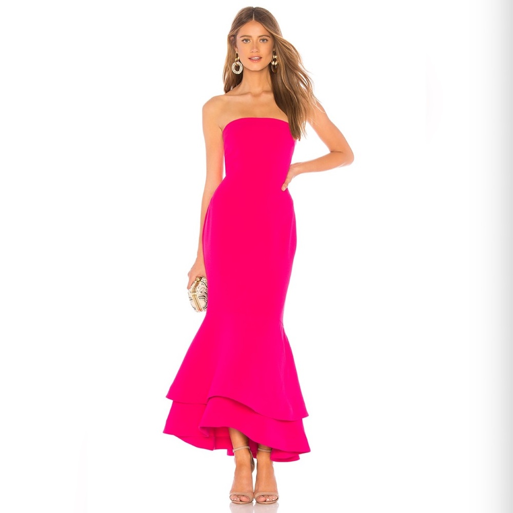 Lovers + Friends Dillion Midi Dress Strapless Formal in Hot Pink
